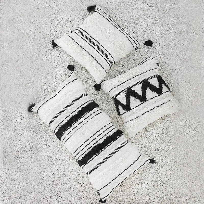 Pillow DUNXDECO Cover Decorative Tufting Case Modern Simple Morocco White Black Geometric Tassels Sofa Bedding Coussin