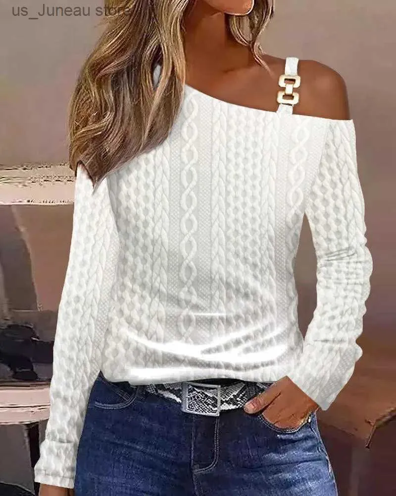 Damenblusen Hemden Frauen Mode lange Slve Bluse von Schulter sexy Hemden für Frauen Herbst Lose Pullover Elegante Bluse 2023 Pailletten -Tops 1 T240415