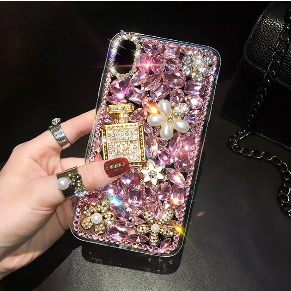 Для Lady Lady Luxury Designer Perfume Bottle Crystal Phone Case Lady для iPhone11 11pro Max XS Diamond Back Perfume для iPhone7 63099332