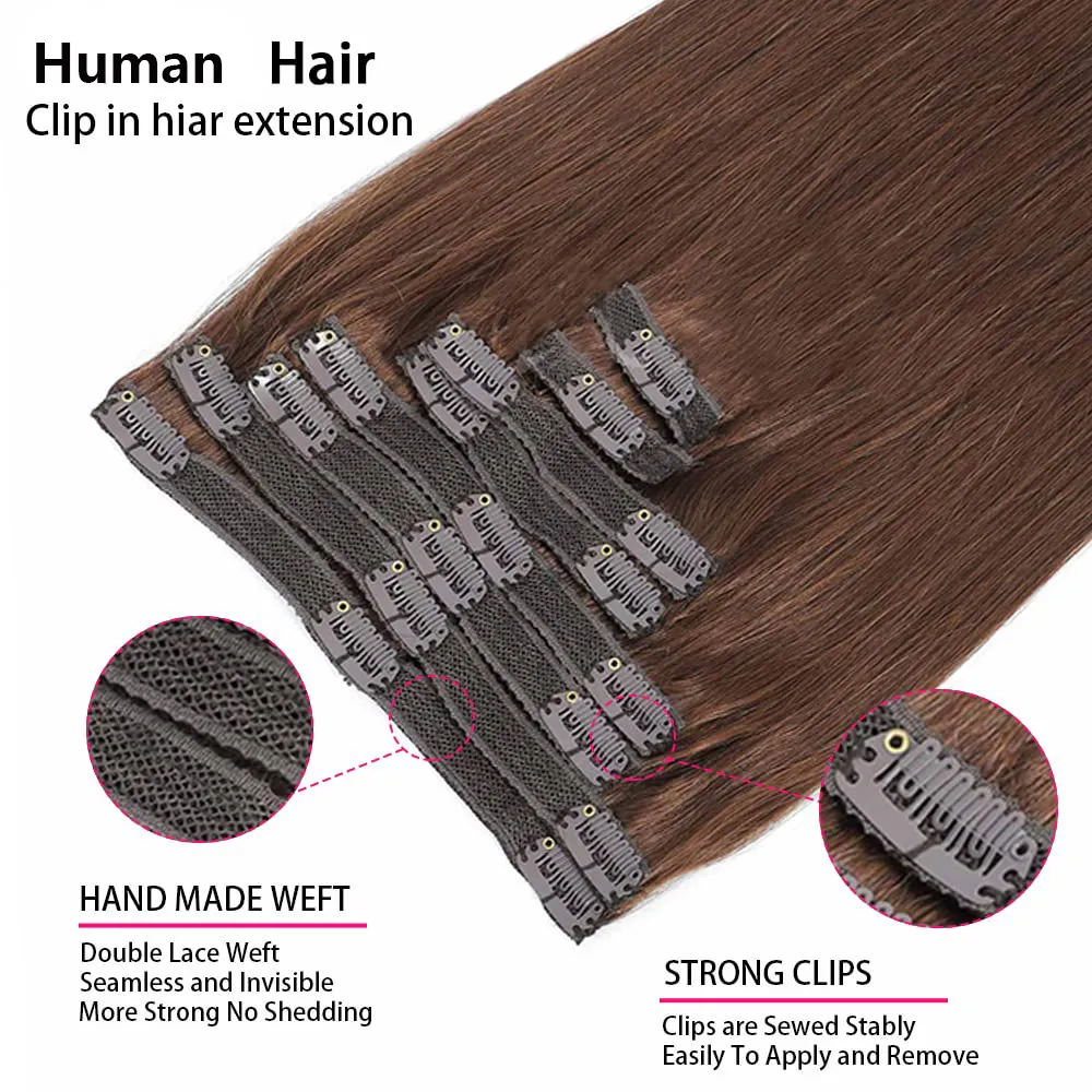 Clip in Hair Extensions Brazilian Remy Straight Hair 120G Full Head #4 ...