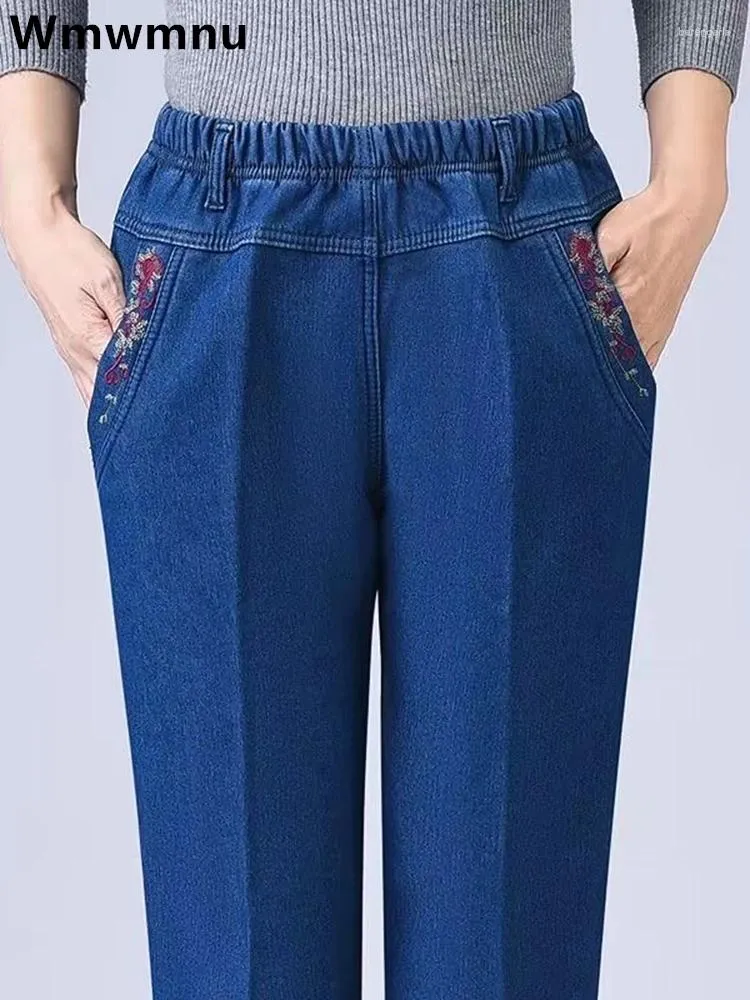 Women's Jeans Mother Embroidery Straight Women Casual Baggy Denim Pants Vintage Elegant Big Size L-5xl Vaqueros High Waist Kot Pantolon