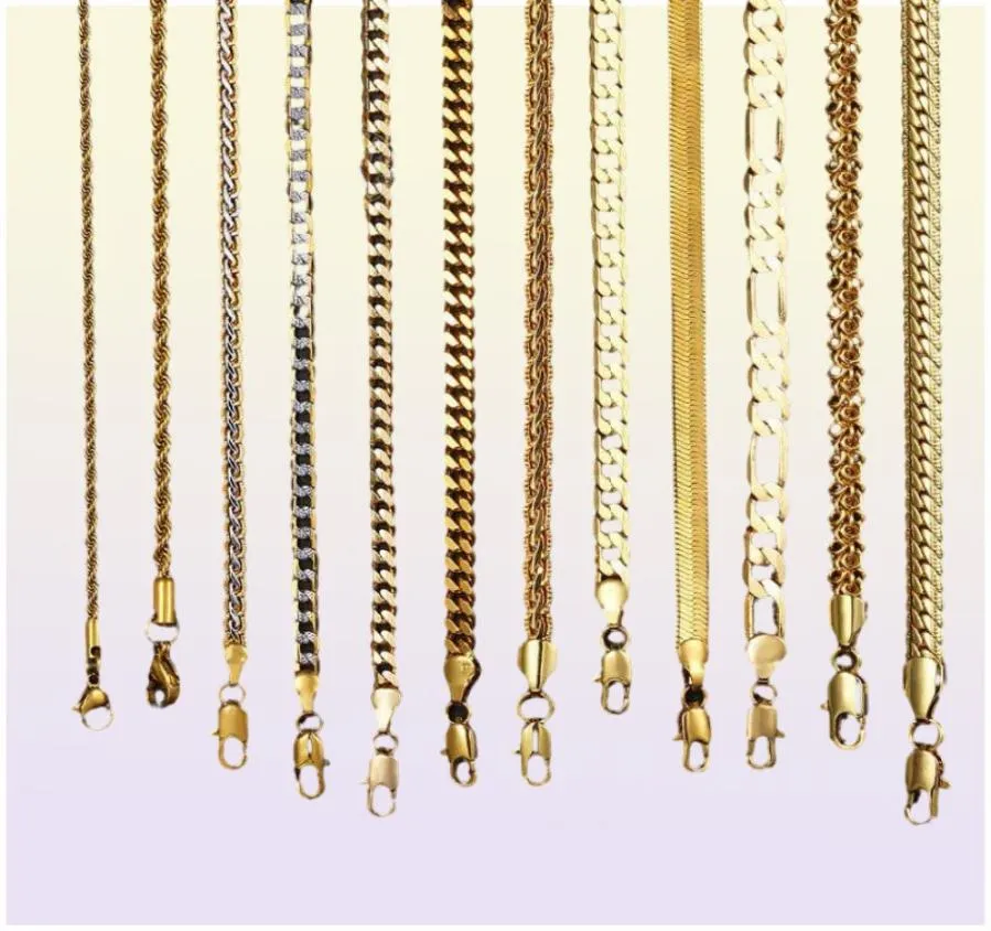 Chaîne d'or pour hommes Femmes Blé Figaro Rope Cuban Link Chaîne Gold Colliers en acier inoxydable rempli Colliers Male Bijoux entier 4200776