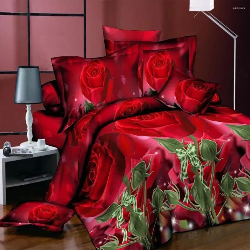 Beddengoed sets Juego de Funda EDREDN Almohada Cama Tamao Doble Reina Rey Rey Flor Rosa 3d 30