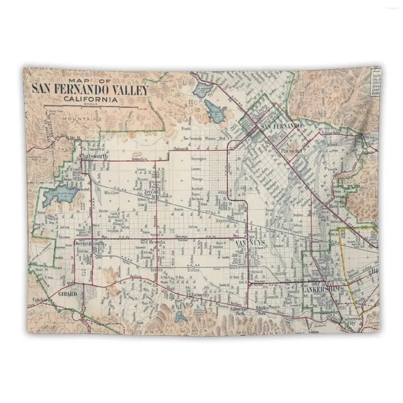 Arazzi Mappa vintage di San Fernando Valley CA (1923) Decorazioni per la camera da letto arazzi Accessori per decorazioni per decorazioni per esterni
