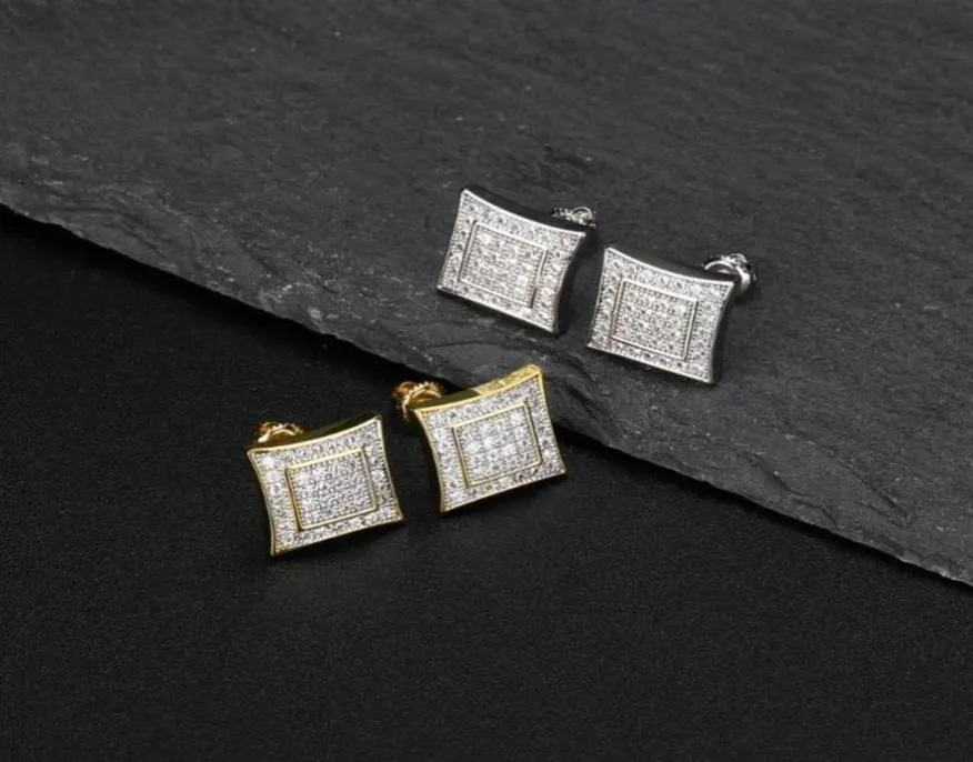 Luxury Designer Men Stud Earrings Hip Hop Jewelry Fashion Man Square Shape Earing Women Ear Ring Mens Diamond Earings Zircon Earin1217022