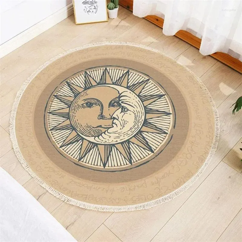 Carpets Boho Style Weave Pattern Round Carpet With Tassel Non-slip Washable Cotton Floor Mat For Living Room Bedroom Balcony Circle Rug