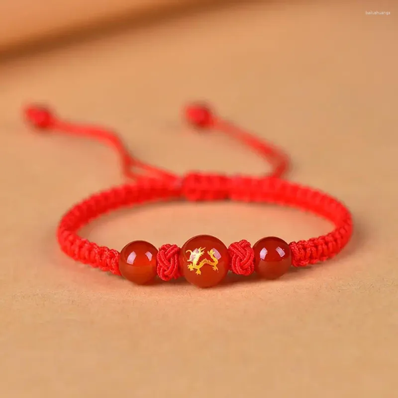 Braccialetti di fascino in stile cinese Braccialette Drago Lucky 2024 ANNO RED ROPE BEADERE GIOITÀ PER DONNE