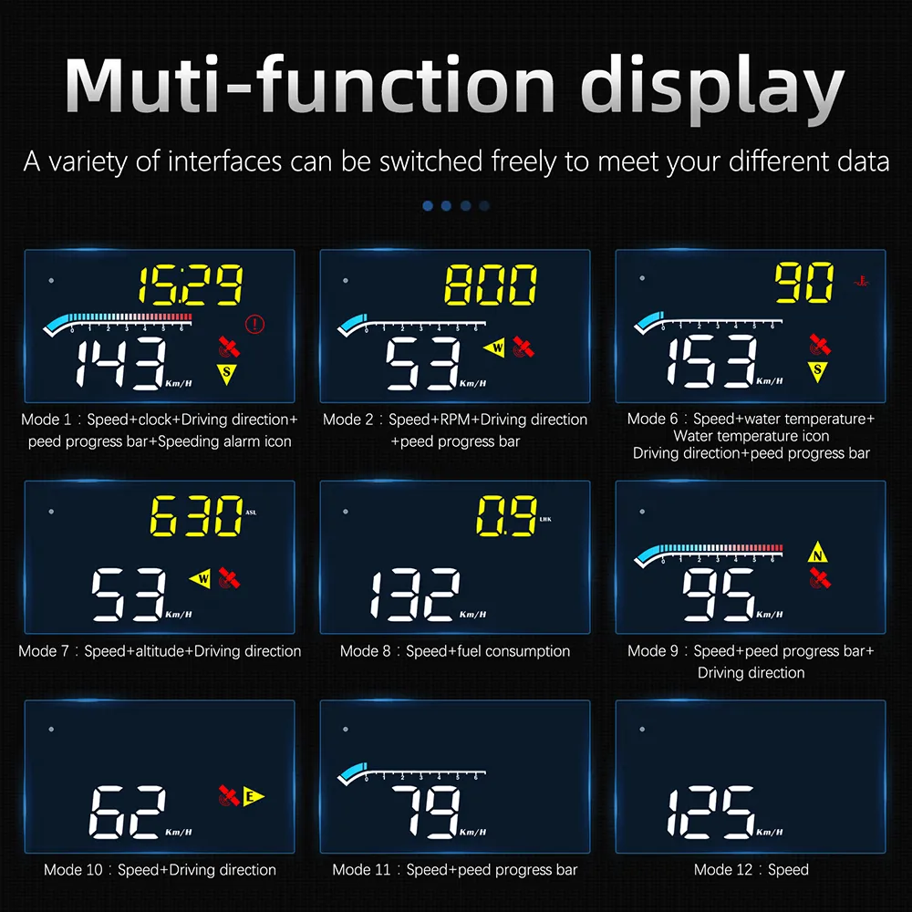 Digital Click Speedometer Car Head Up Display M13 Wired OBD GPS HUD Digital Clock Speedometer ...