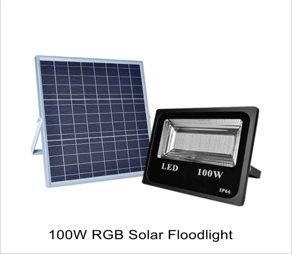 Lumières d'inondation à LED solaire100W Couleur RVB Changement de paysages extérieurs Lumières de paysage étanche à distance des lumières solaires contrôlées pour le jardin PATI6081964