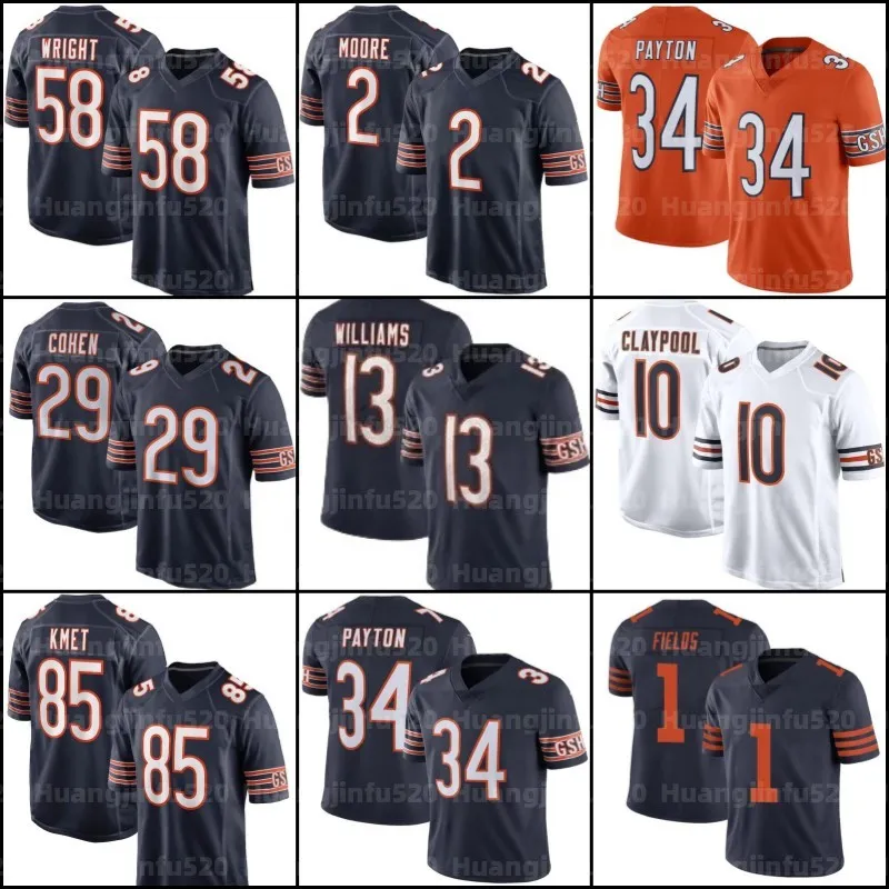 13 Caleb Williams DJ Moore Football Jersey Cole Kmet D'Antre Swift Tyson Bagent Walter Payton Jaquan Brisker Brian Urlacher Montez Sweat Keenan Allen Jaylon Johnson