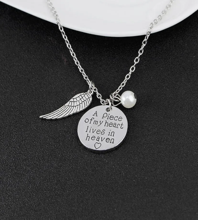 039A Piece Of My Heart Lives in Heaven039 Personlig handskrivning Halsband Remembrance Halsband Memory Angel Wing Jewelry G5258806