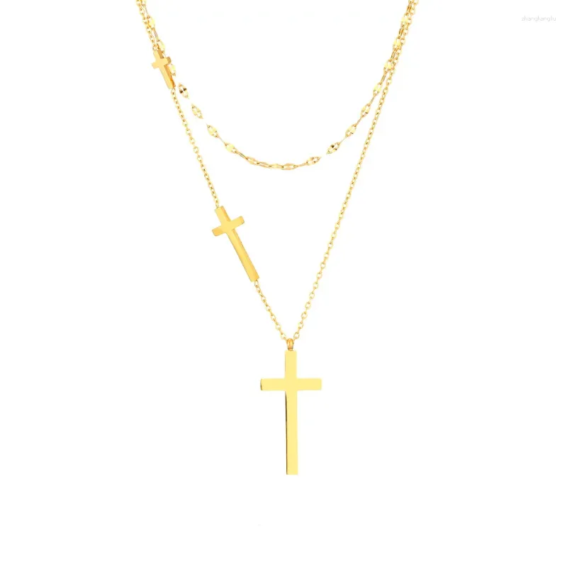 Pendant Necklaces Double Layer Chain Cross Necklace Mom Lovers Men Women Blessing Gift Jewelry