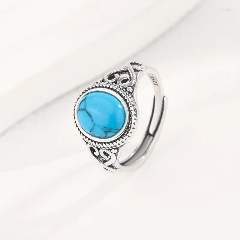 Cluster Rings Aankomst Vintage Natural Turquoise Boheemse stijl 925 Sterling Silver Ladies Engagement Sieraden voor vrouwengeschenken