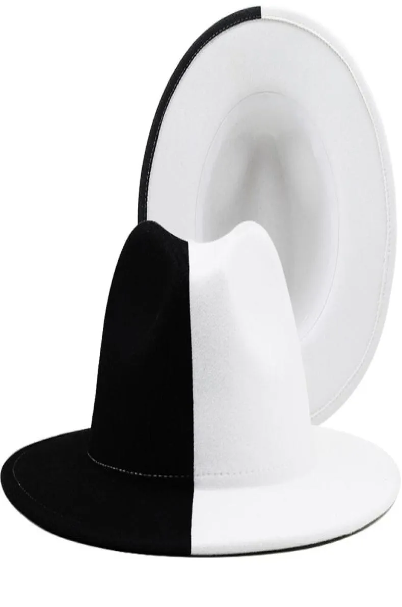 Patchwork blanc noir laine en feutre jazz fedora chapeau femme unisexe large gain panama fête trilby cowboy capen gentleman wedding hat 226845220