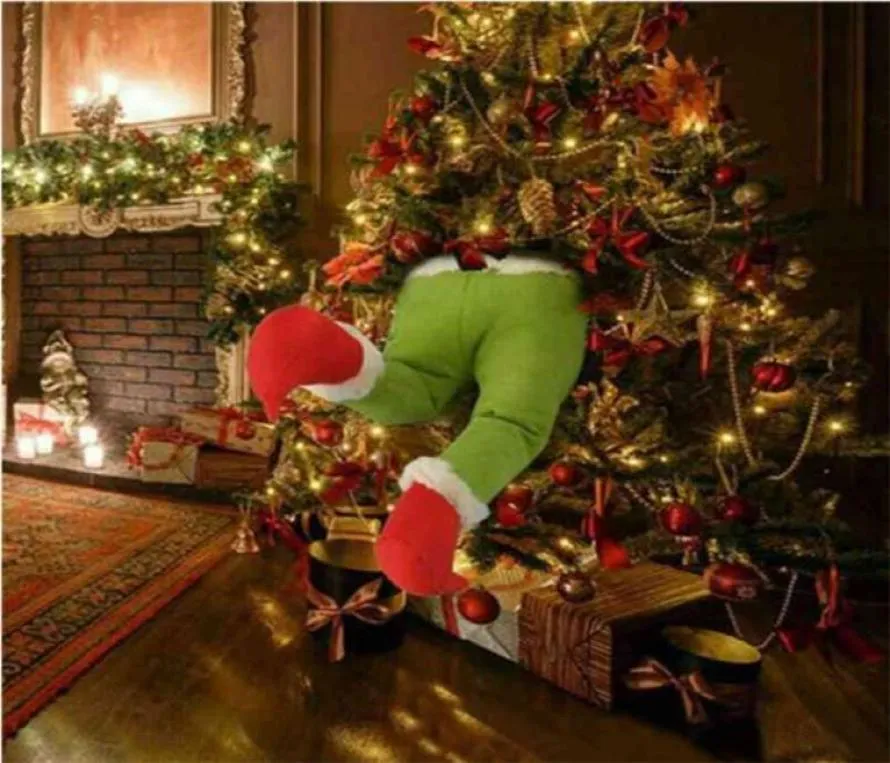 Année le voleur décorations d'arbre de Noël Grinch volé les jambes elfe en peluche Cadeau drôle pour les ornements pour enfants 2109108887615