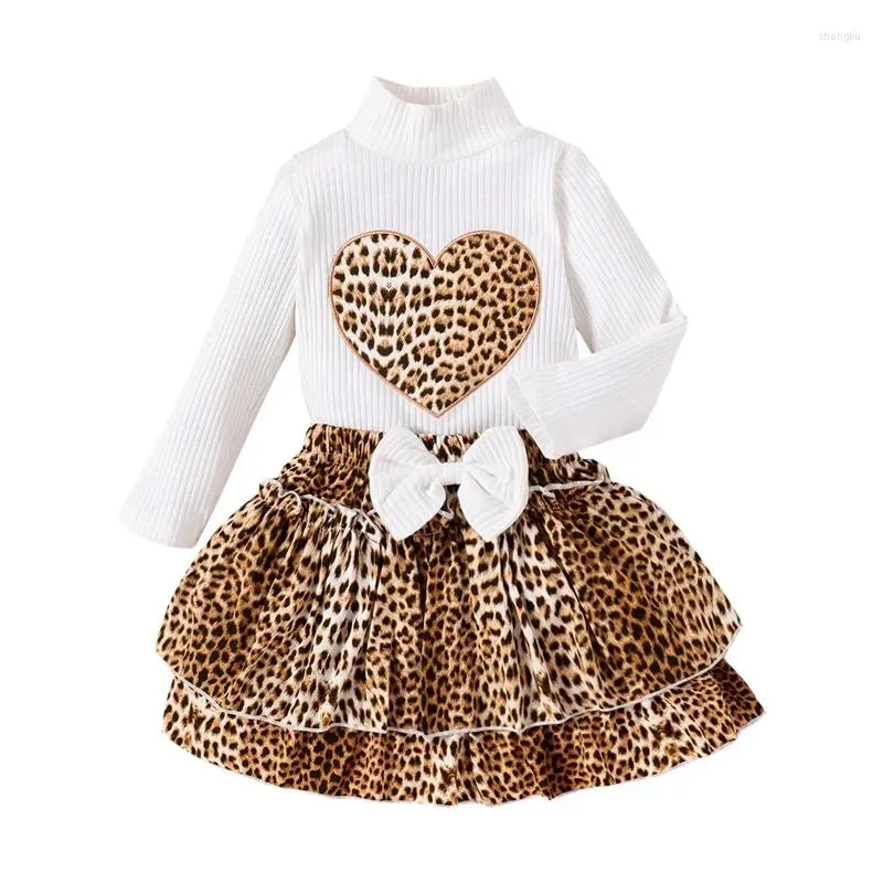 Kledingsets Girls rokoutfits Mesh Mock nek tops met lange mouwen en pu lederen mini -set 2 -delige herfstkleding voor feest