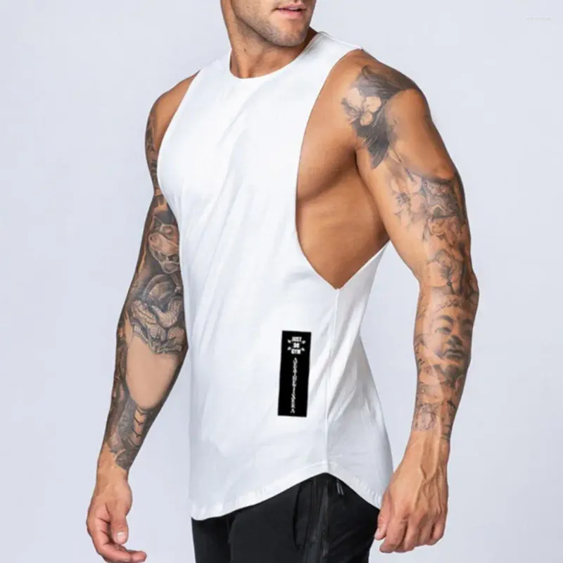 Men's Tank Tops Solid Color Men Vest Casual Stylish Summer With Letter Decoration Wide Shoulder Straps For Streetwear