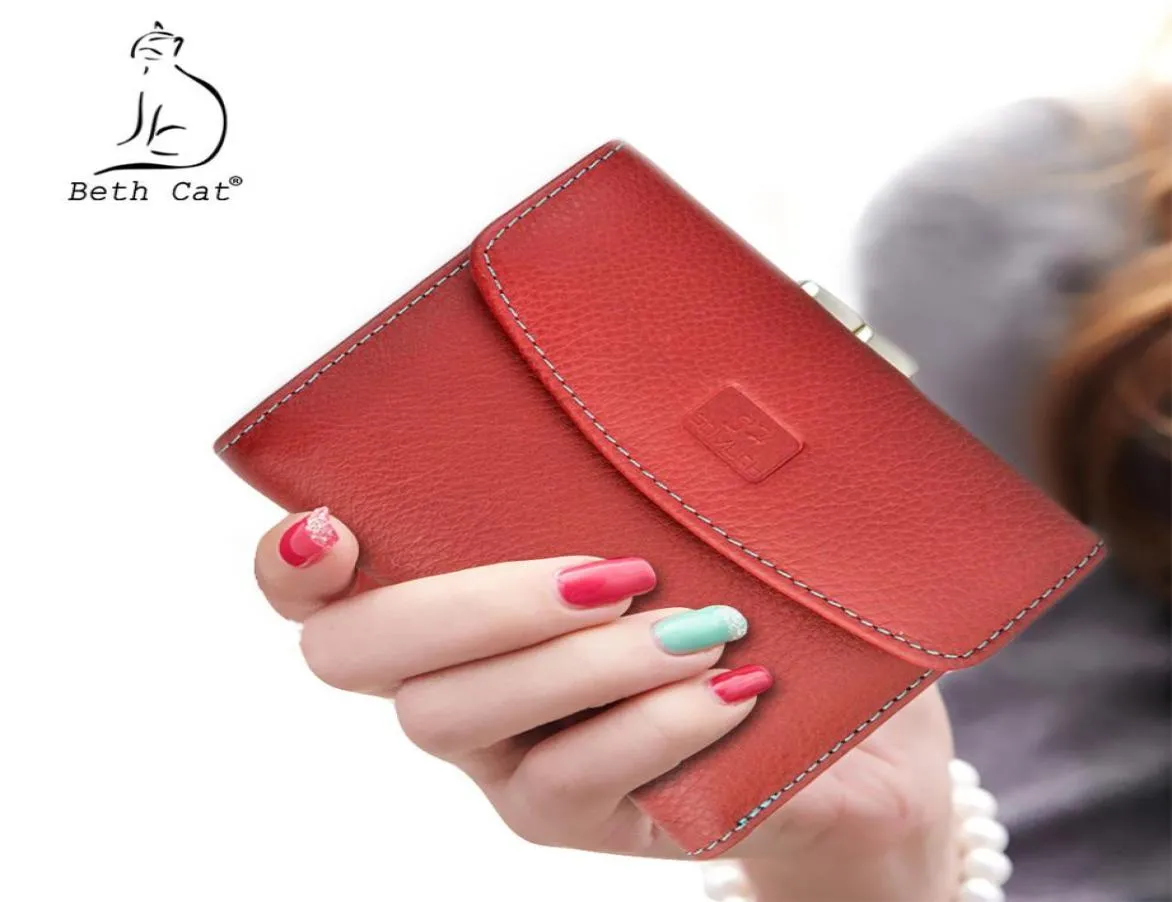 Beth Cat New Short Short Genuine Leather Women Wallet Moda fêmea de carteira pequena bolsa de dinheiro Lady Mini Card Card Pockets Pockets Y195074704