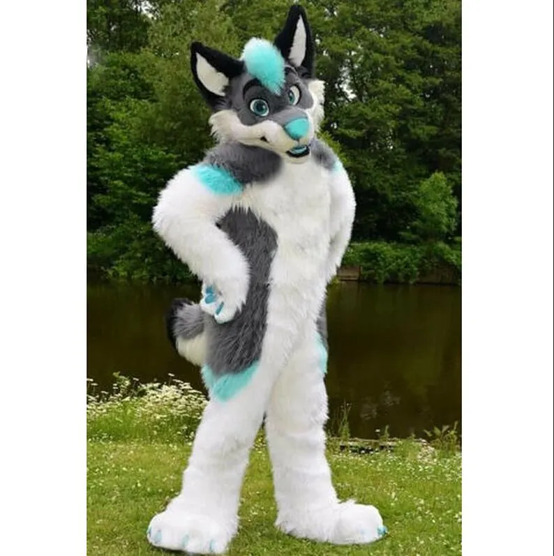 Long Fur Husky Dog Fox Mascot Costume Fursuit Halloween Suit Cosplay #327