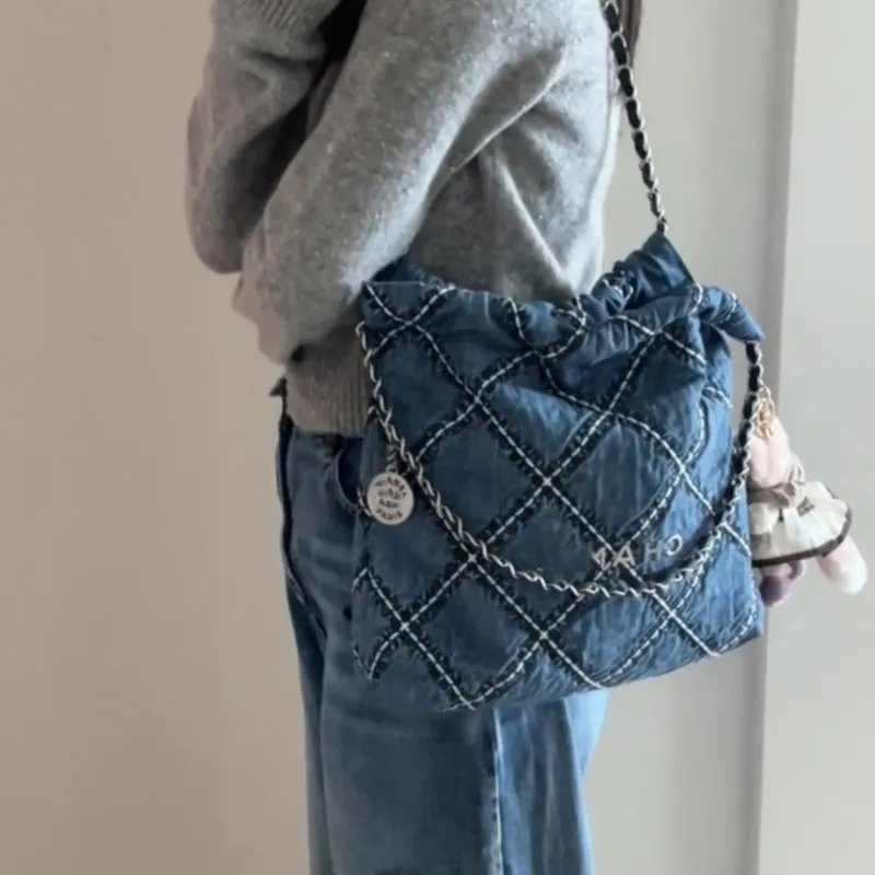 10A TOP Wysokiej jakości projektant Mini Denim 22bag Oryginalny skórzany torb