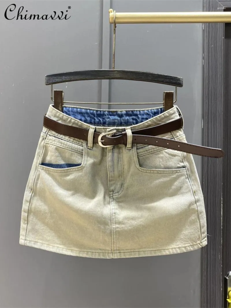 Jupes Retro Light bleu hauteur haute jupe en jean pour les femmes 2024 vêtements d'été fille mince courte