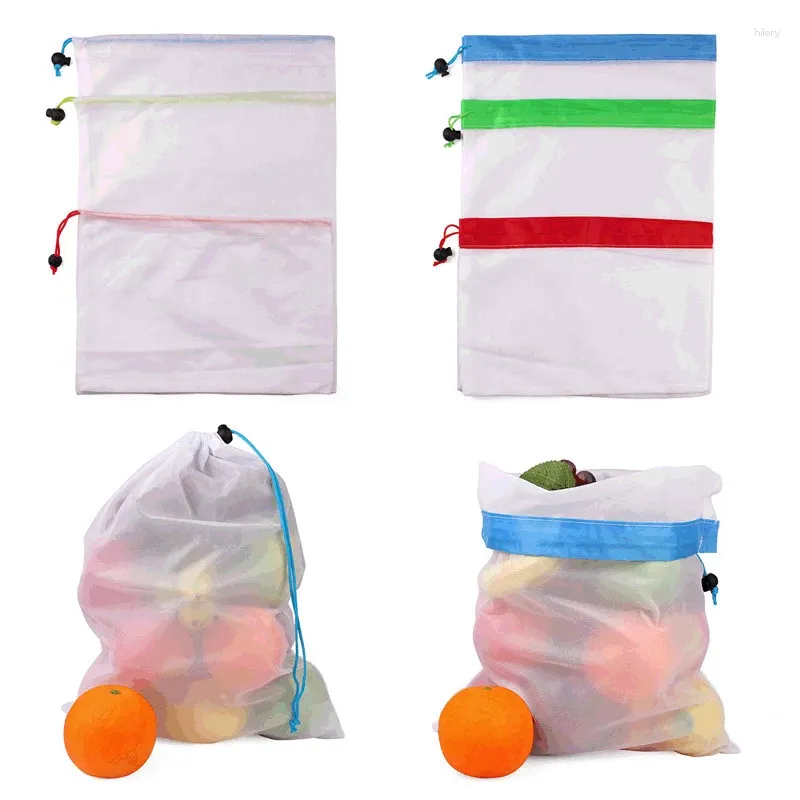 Gift Wrap 4pcs/set Reusable Mesh Produce Bags Washable Eco Friendly For Groceries Storage Fruit Vegetable Toy Packing Bag 77