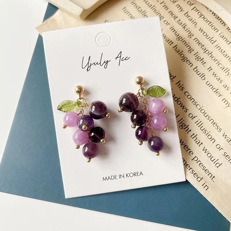 Dangle Earrings Handmade Purple Crystal Grape For Women Girl Small Sweet Fruit Gold Fashion Jewelry Accessories