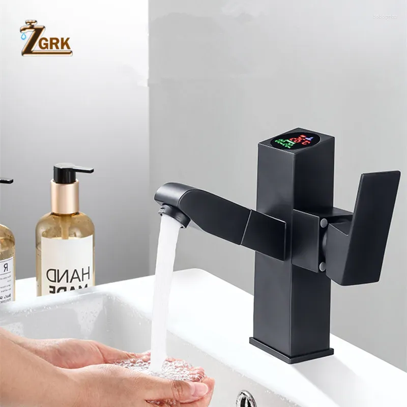 Rubinetti del lavandino da bagno a led rubinetto di intelligenza di intelligence display digitale tira fuori di lavaggio ottone