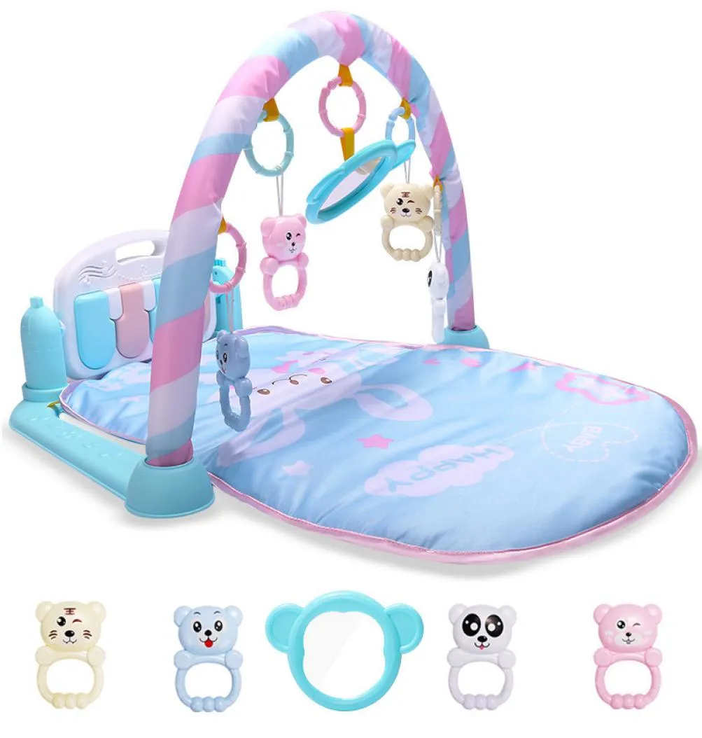 Utveckla matta för nyfödda barn Playmat Baby Gym Toys Education Musical Rugs With Keyboard Frame Hanging Rattles Mirror1513389