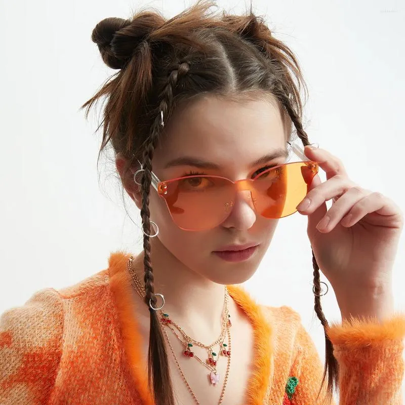 Lunettes de soleil Femme Élégante Style coréen Rimless Square Shape Sun Glasses Men de haute qualité