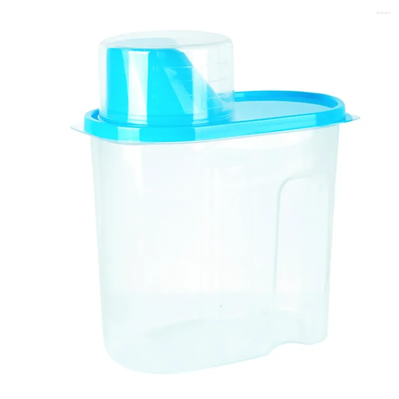 Förvaringsflaskor matlåda plastlast tätning container skafferi arrangör bin kök burk blå 1 9l