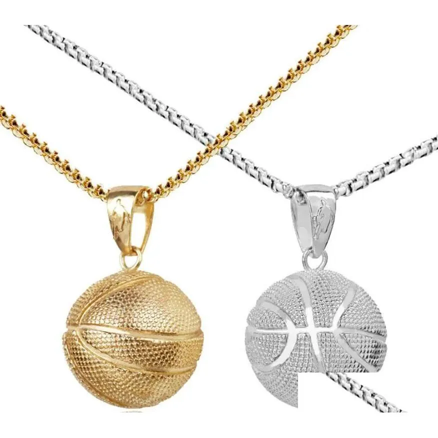 Anhänger Halskette Neue Basketball Halskette Gold Edelstahl Kette Frauen Männer Sport Hip Hop Schmuck Fußballliebhaber Geschenk Drop liefern dhnht