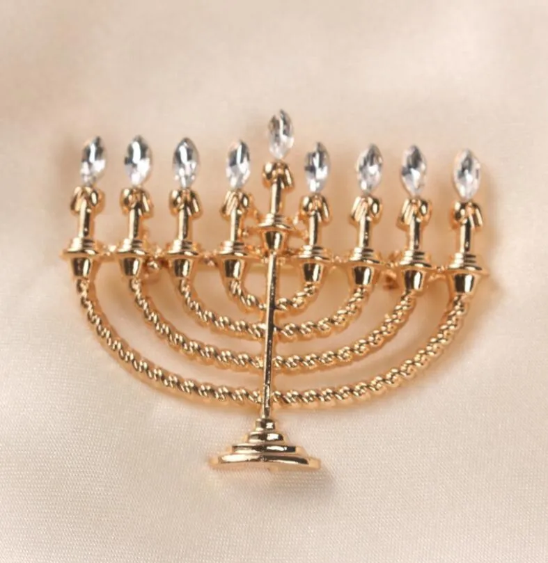 Pins Brooches Classic 9 Menorah Brooch For Mens Women Israel Jewish Hanukkah Jewelry Stainless Steel Candlestick Pins Shirt Badge