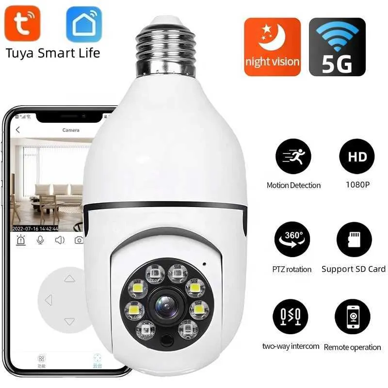 Kamery IP Tuya 5G WiFi E27 żarówka 2MP kamera nadzoru IPTV Nocna wizja Automatyczne śledzenie człowieka Smart Home Security Ochrona CCTV 24413