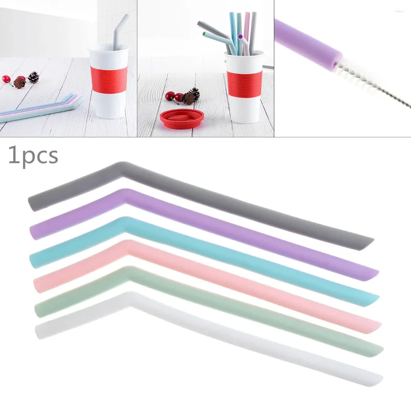 Disposable Cups Straws 1Piece Universal Reusable Flexible Curved Silicone Drinking Cleaning Brush Set Party Bar Accessory