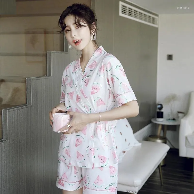 Home Clothing Print Watermelon Womens Sleepwear Pajama Set Short Sleeve Woman Lingeries Sleep Wear Loose Underwear