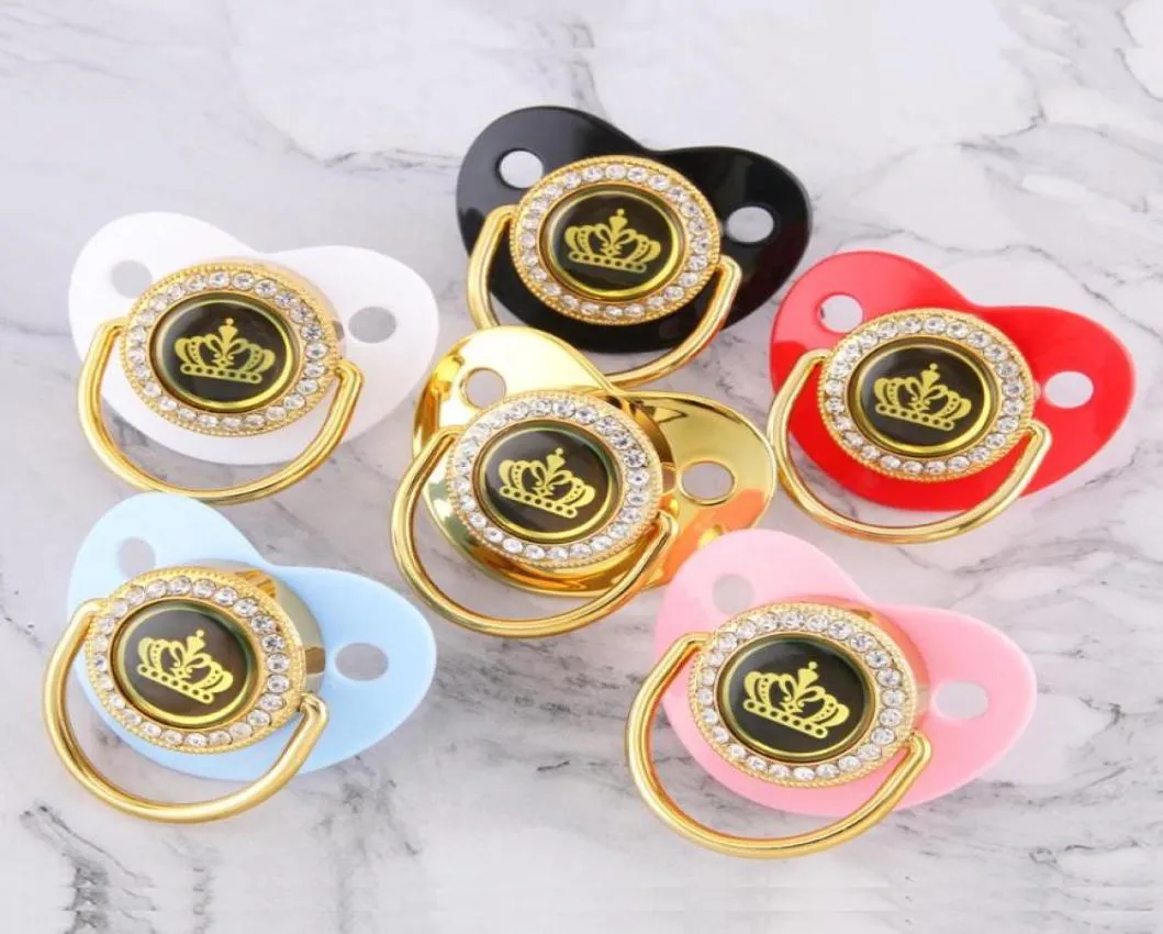 Pacifiers Colors Cartoon Crown Baby Pacifier Golden Dummy Bling Toddler Pacy Orthodontic Nipple Infant Shower Gift 018 MonthsPac8294620