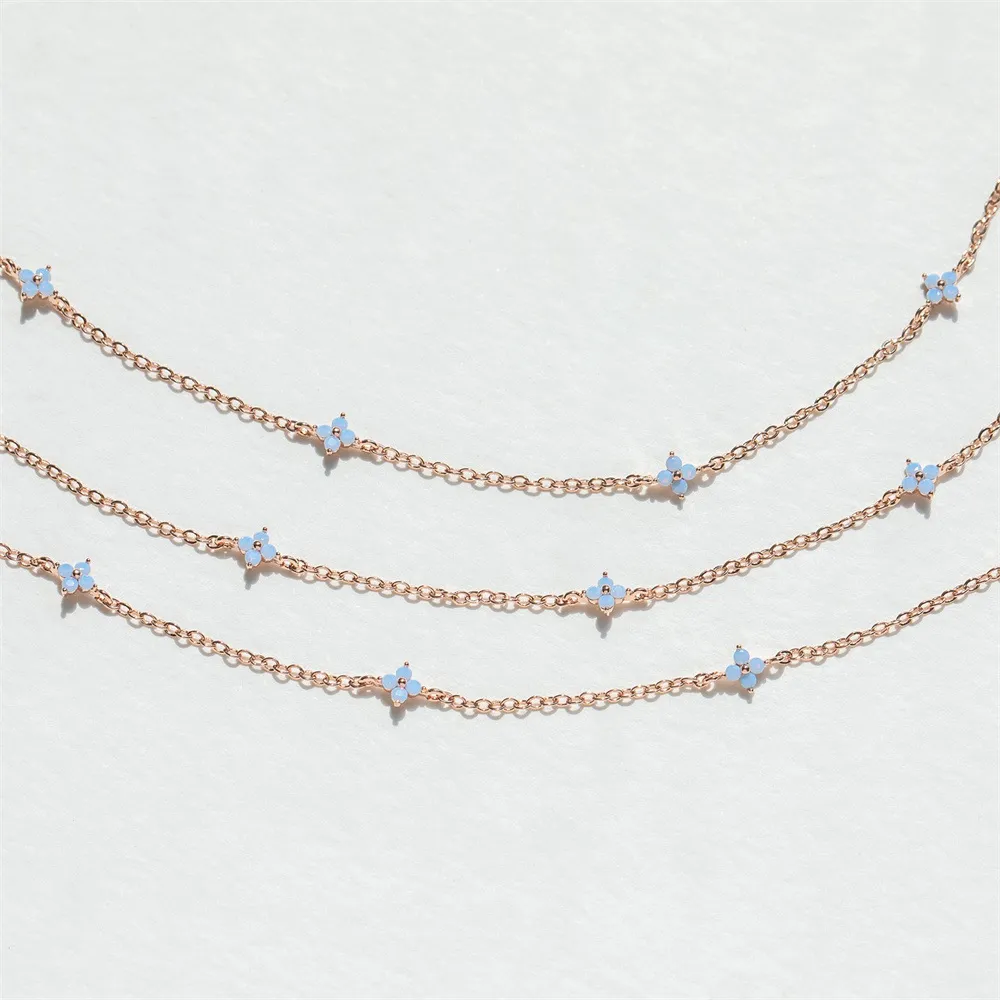 Pendentif fleur simple et tendance, bijoux en plaqué or blanc et rose, saphir bleu, zircon cubique et diamant, idéal pour les fêtes et les femmes._voghion.com