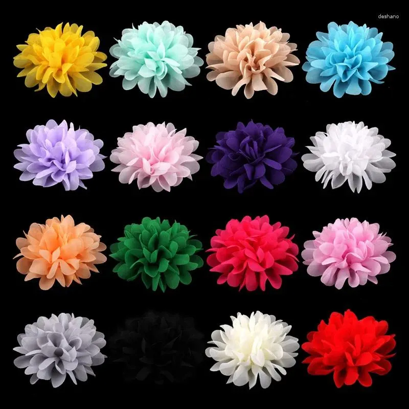 Fleurs décoratives 5pcs / lot 4 "16 couleurs Born Soft Murffon Tissu pour enfants Accessoires de cheveux artificiels Bandons de fleurs artificielles