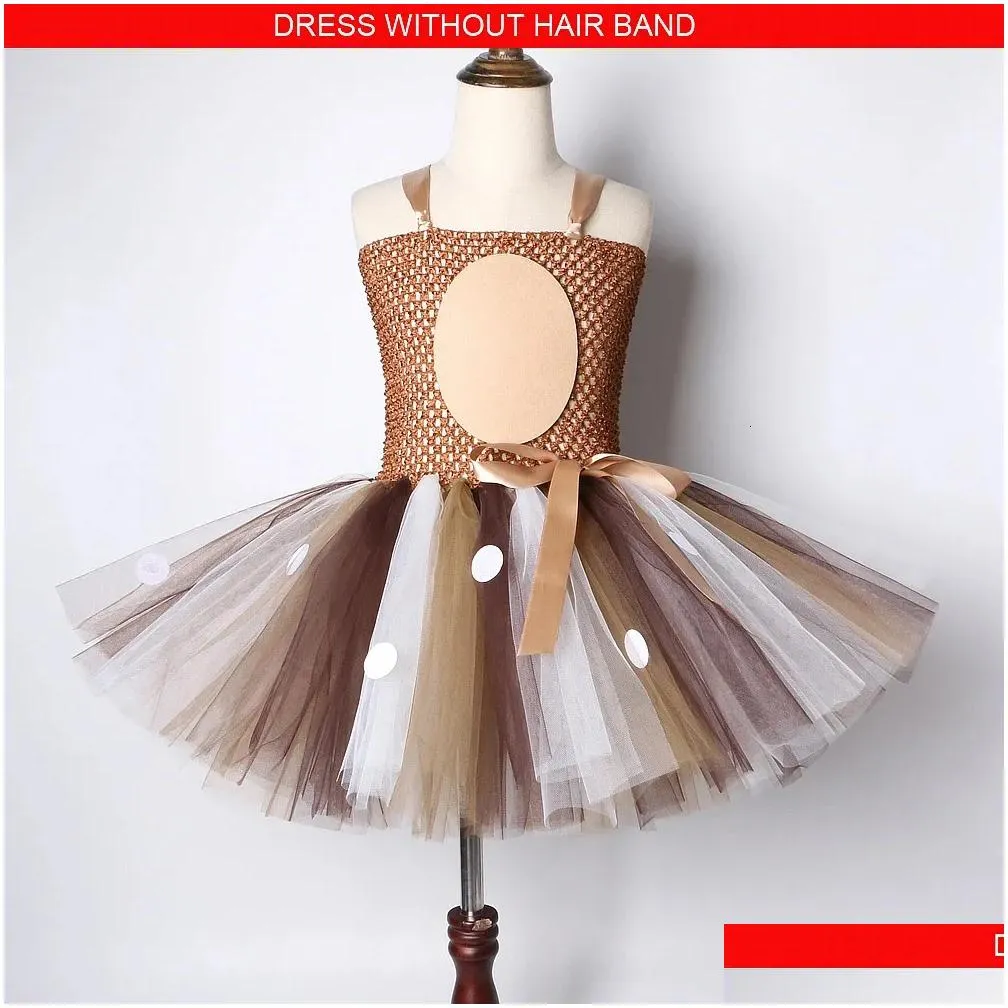 Sukienki dla dziewcząt Deer Tutu sukienka dziewczyna z opaską na głowę Kids Halloween Costume Baby Princess Elk Reindeer Strój na rok Drop Deli Dh3uw