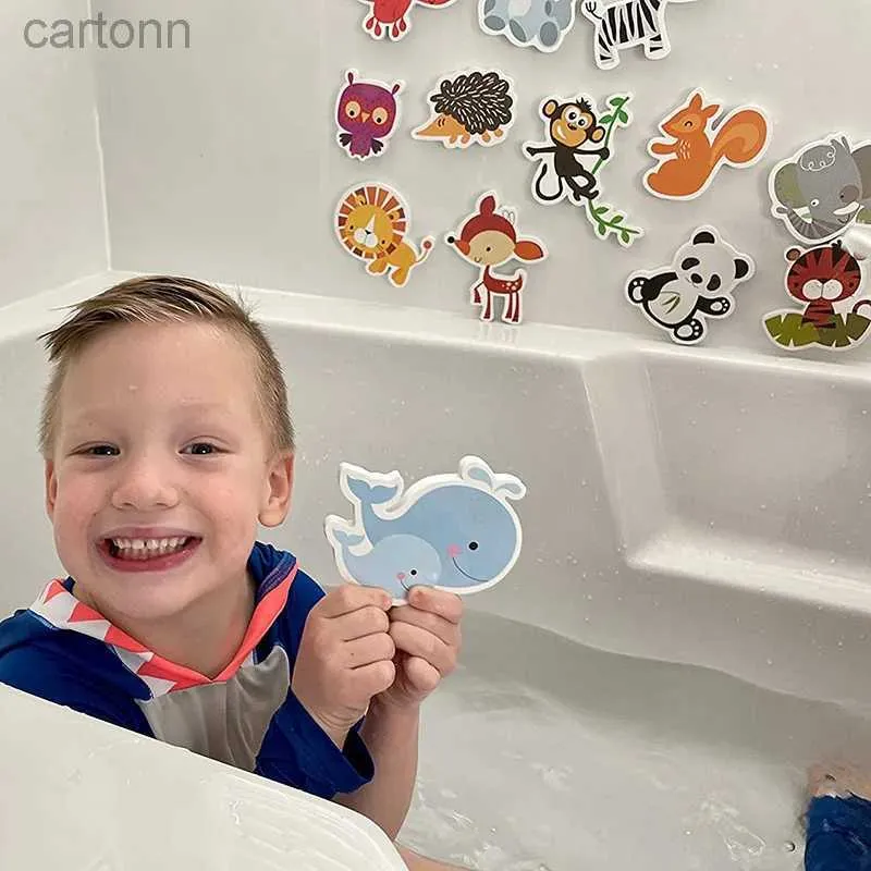 I giocattoli da bagno addensano eva giocattolo da bagno cartoni mobili cognitivi vasca per bambini puzzle game appicciciere di apprendimento precoce su piastrelle da bagno della vasca 240413