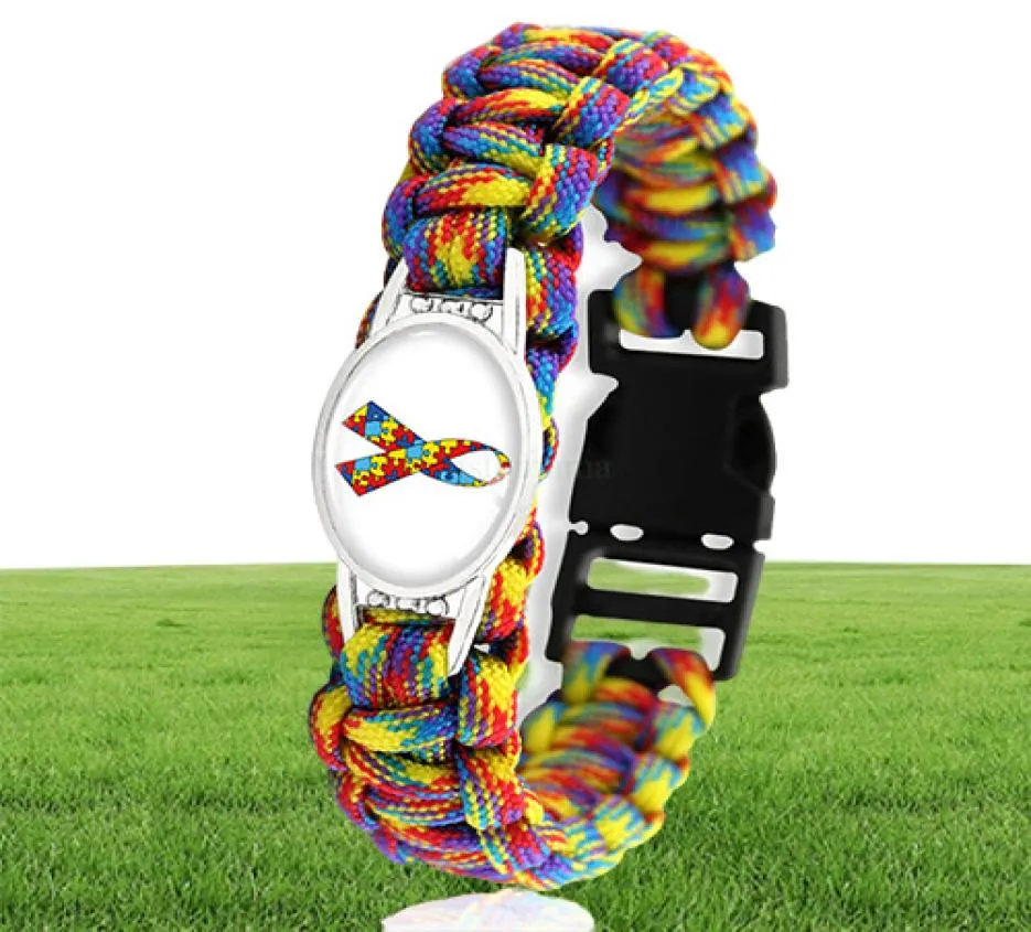 2021 Puzzle Pizzle Autisme Awareness Hope Charm Colorful 2518mm Glass Cabochon Outdoor Survival Paracord Bracelets Men Women Jewelr17262693