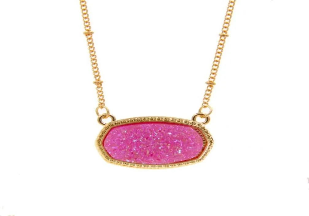 Colliers pendants Resin OVAL DRUZY Collier Gold Color Chain Drusy Hexagon Style Designer Luxury Brand Fashion Jewelry for WomenPE2451762