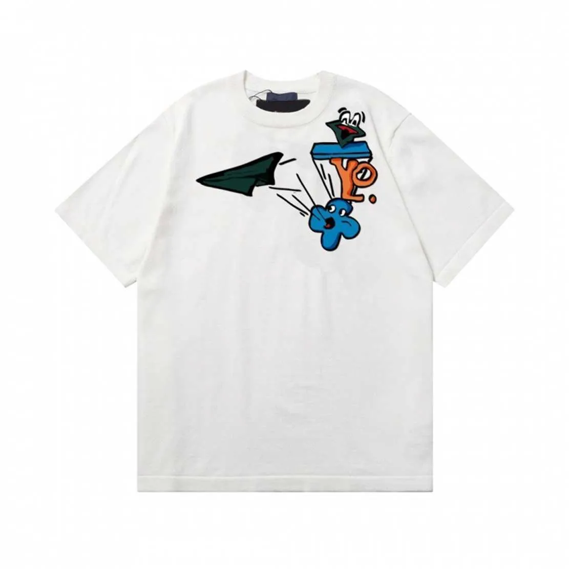 High quality designer clothing Edition Lvjias Childhood Paper Aircraft Embroidery T-shirt Spring/Summer Jacquard Knitted Short Sleeve Couple Style