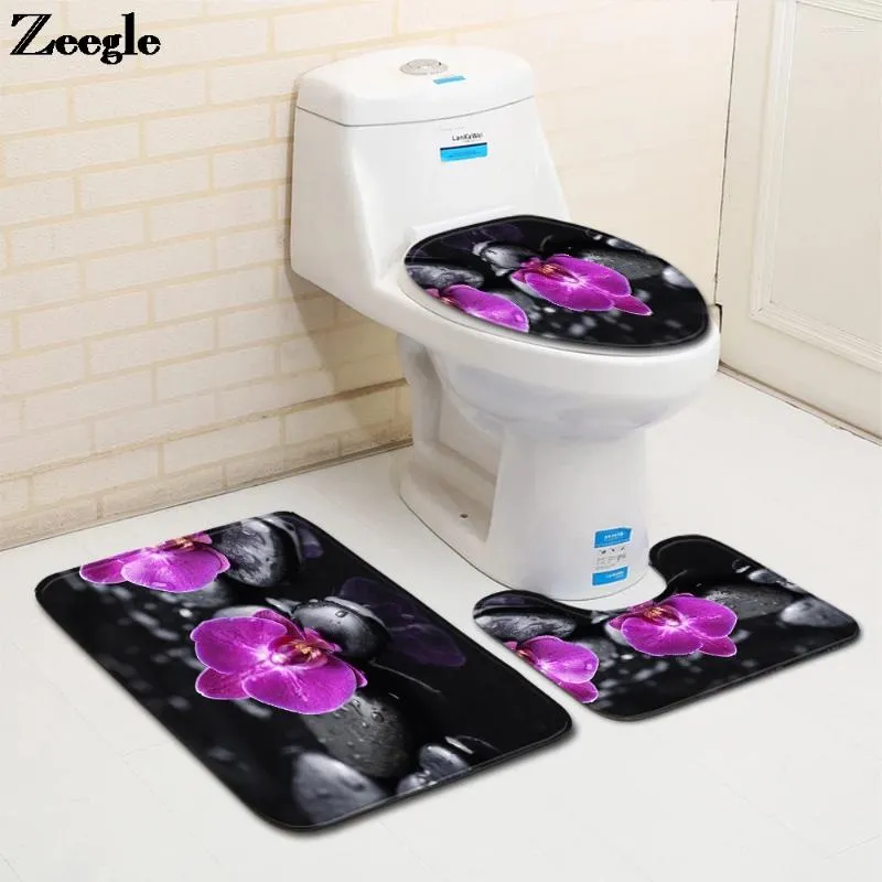 Tapis de bain fraîches Mat à imprime et tapis de toilette dans la salle de bain Couptage absorbant du coussin de siège antislip