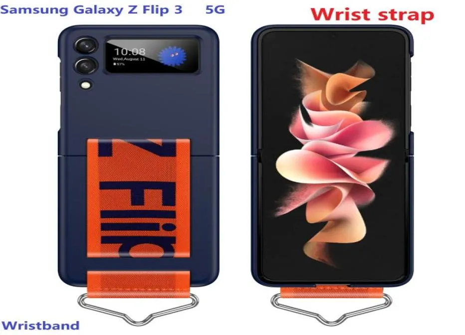 Wristband Cases For Samsung Galaxy Z Flip 3 5G Case Camera Protector Holder Wrist Strap Plastic PC Back Cover5607515