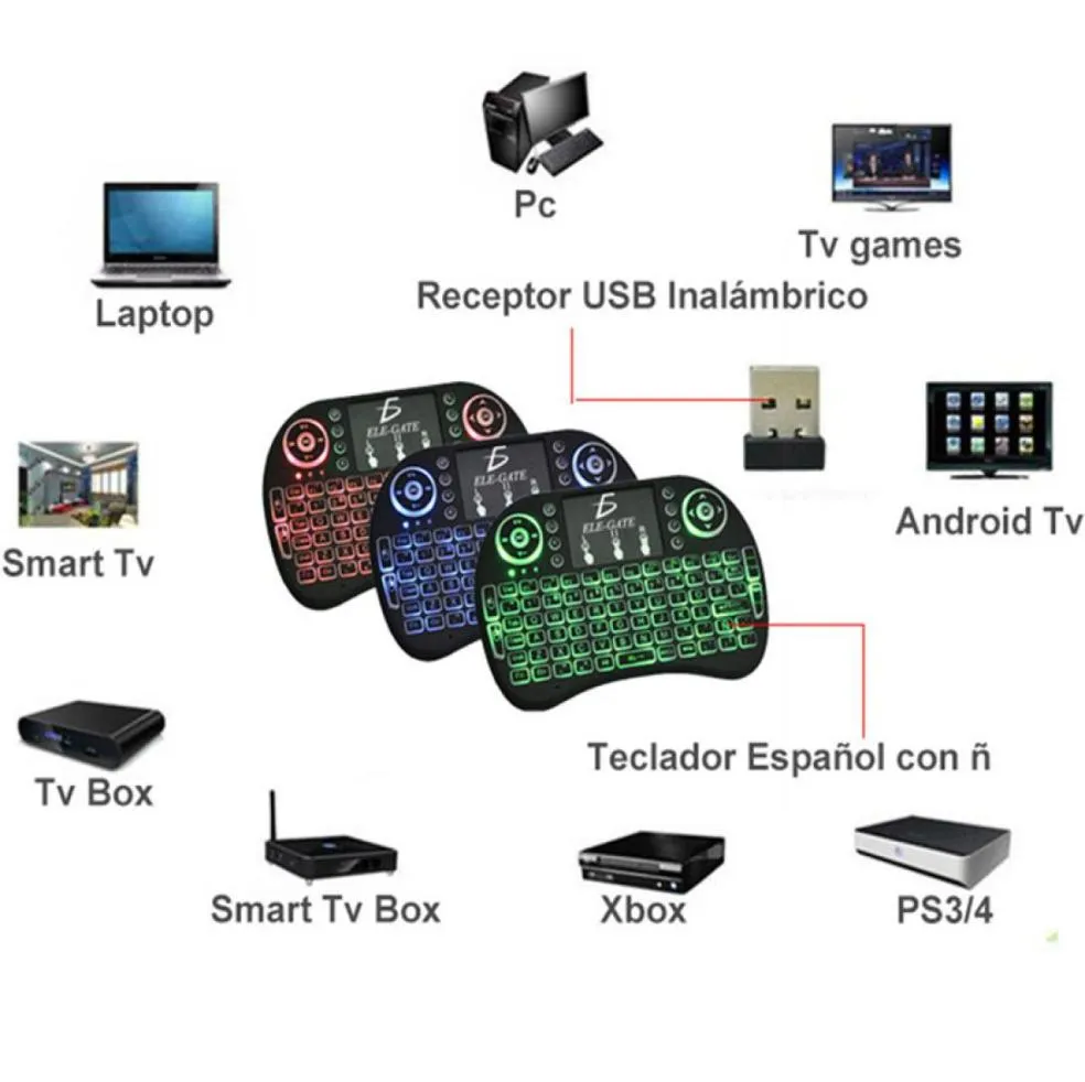 Mini RII i8 tastiera wireless da 24g 24g mouse telecomando a remoto retroilluminazione backlight per smart android box tablet pc inglese 7627740