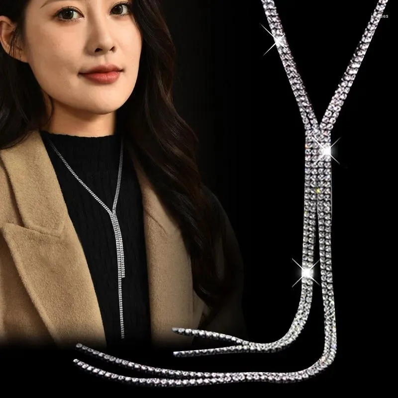 Hangende kettingen kristal strass tassel choker voor vrouwen splicing chain knop lange statement sieraden