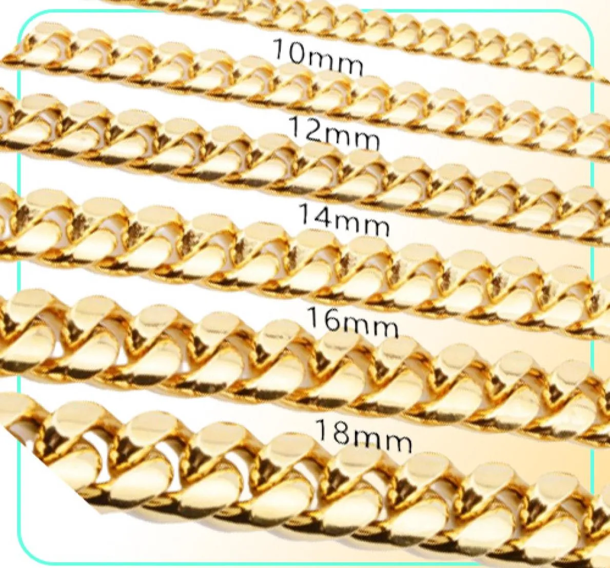 81012141618mm 1830 cala Miami Cuban Link Złoty łańcuch Hip Hop biżuteria grubia naszyjnik ze stali nierdzewnej 5130285