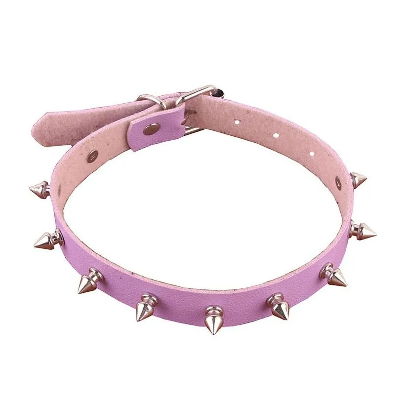 Chokers Y Gothic Pink Spiked Punk Choker Collar With Spikes Rivets Women Men Studded Chocker Necklace Goth Jewelry Drop Delivery Neckl Dhinc